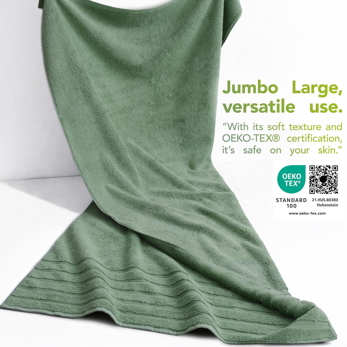 American Soft Linen oversized towel folded with double-stitched edges for durability.