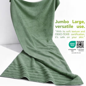 American Soft Linen oversized towel folded with double-stitched edges for durability.
