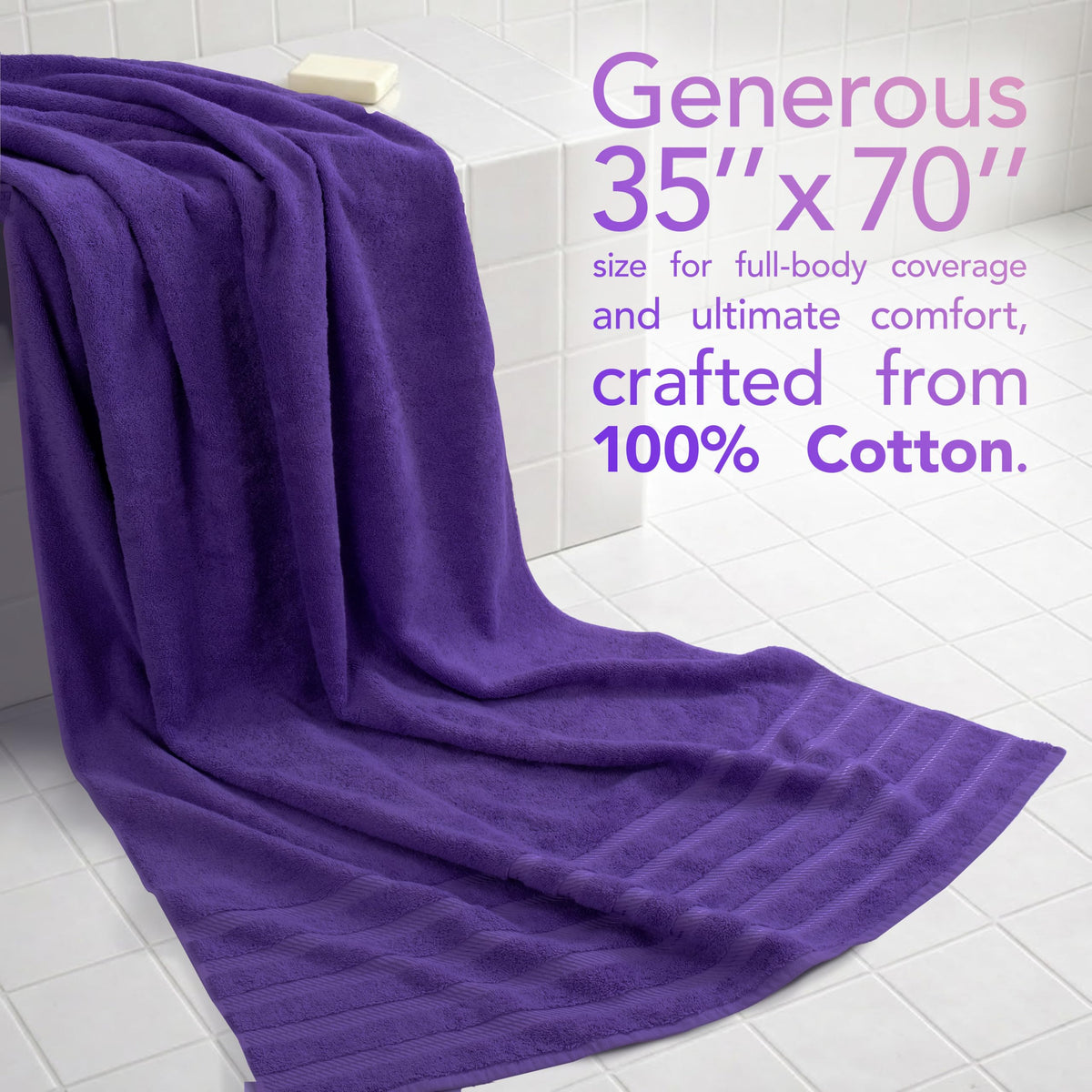American Soft Linen oversized purple towel, 35x70 inches, ideal for poolside lounging