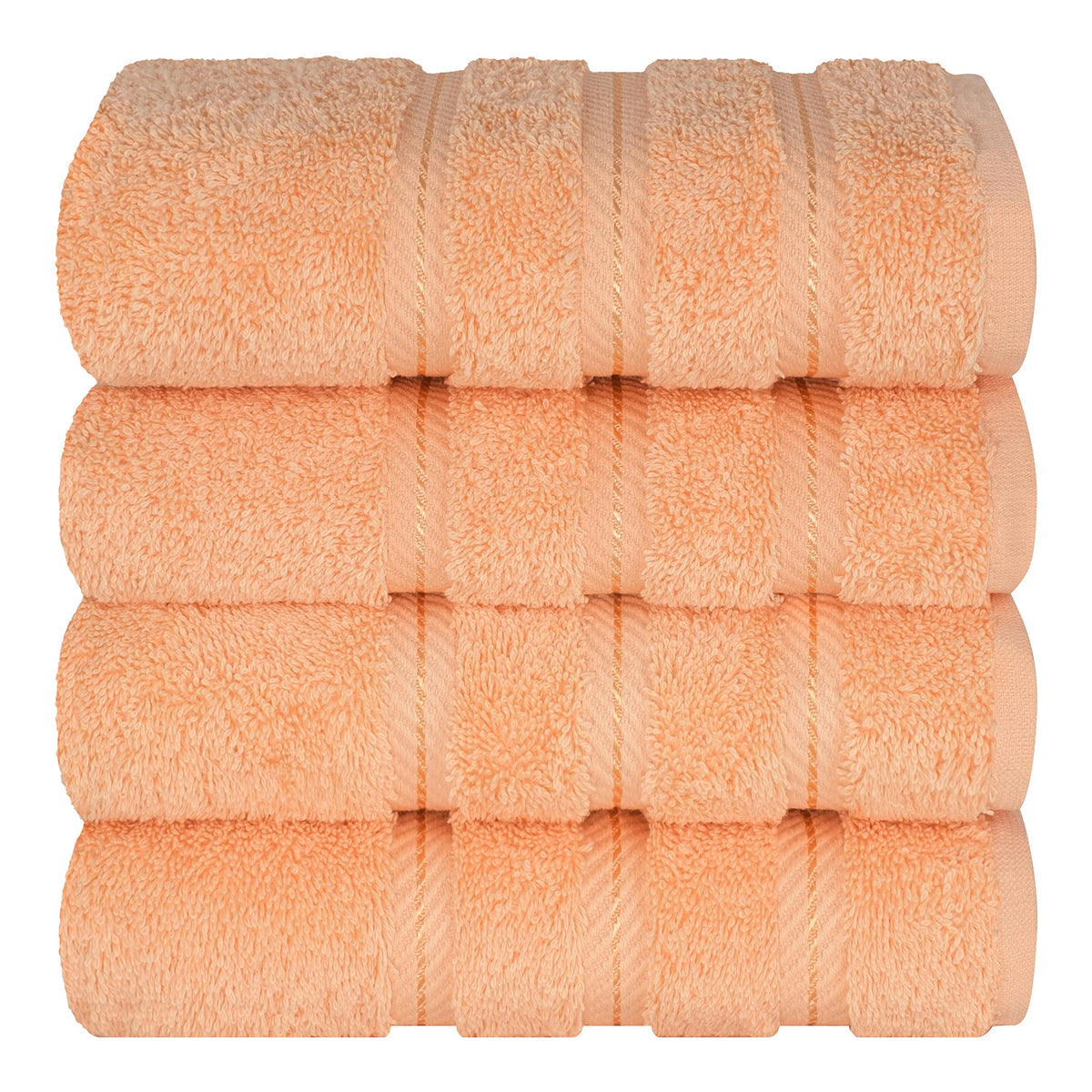 American Soft Linen peach towel care-instruction label showing easy maintenance.