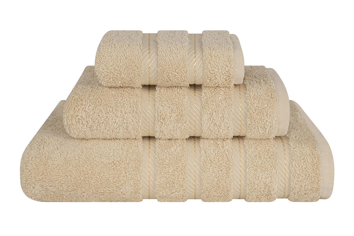 American Soft Linen premium 3-piece beige bath towel 27x54 for luxurious bath comfort.