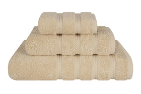 American Soft Linen premium 3-piece beige bath towel 27x54 for luxurious bath comfort.
