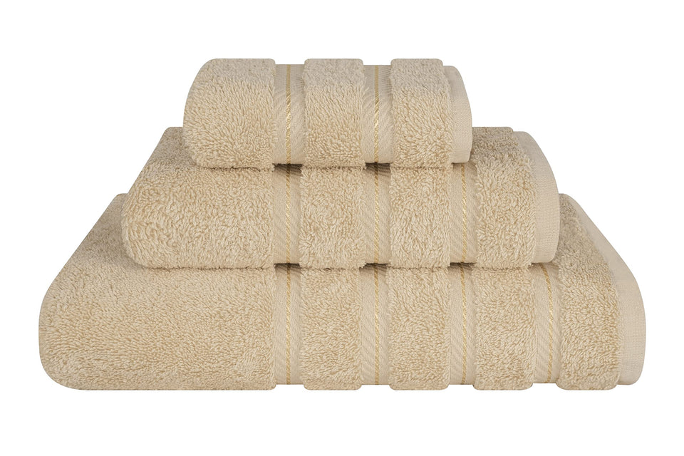 American Soft Linen premium 3-piece beige bath towel 27x54 for luxurious bath comfort.