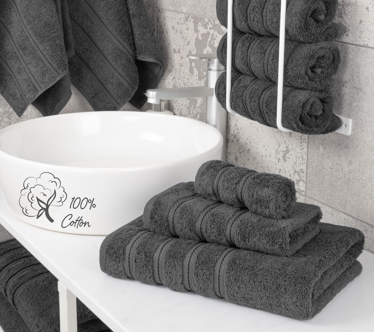 American Soft Linen Hand towel from the set demonstrating quick-dry performance for busy mornings