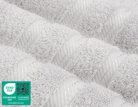 American Soft Linen silver grey towels add modern bathroom elegance.