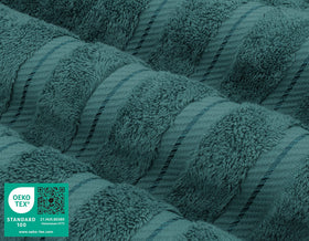 American Soft Linen Teal 4-piece set on display emphasizing size and luxury