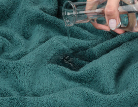 American Soft Linen Teal bathroom scene with towels ready for daily routine