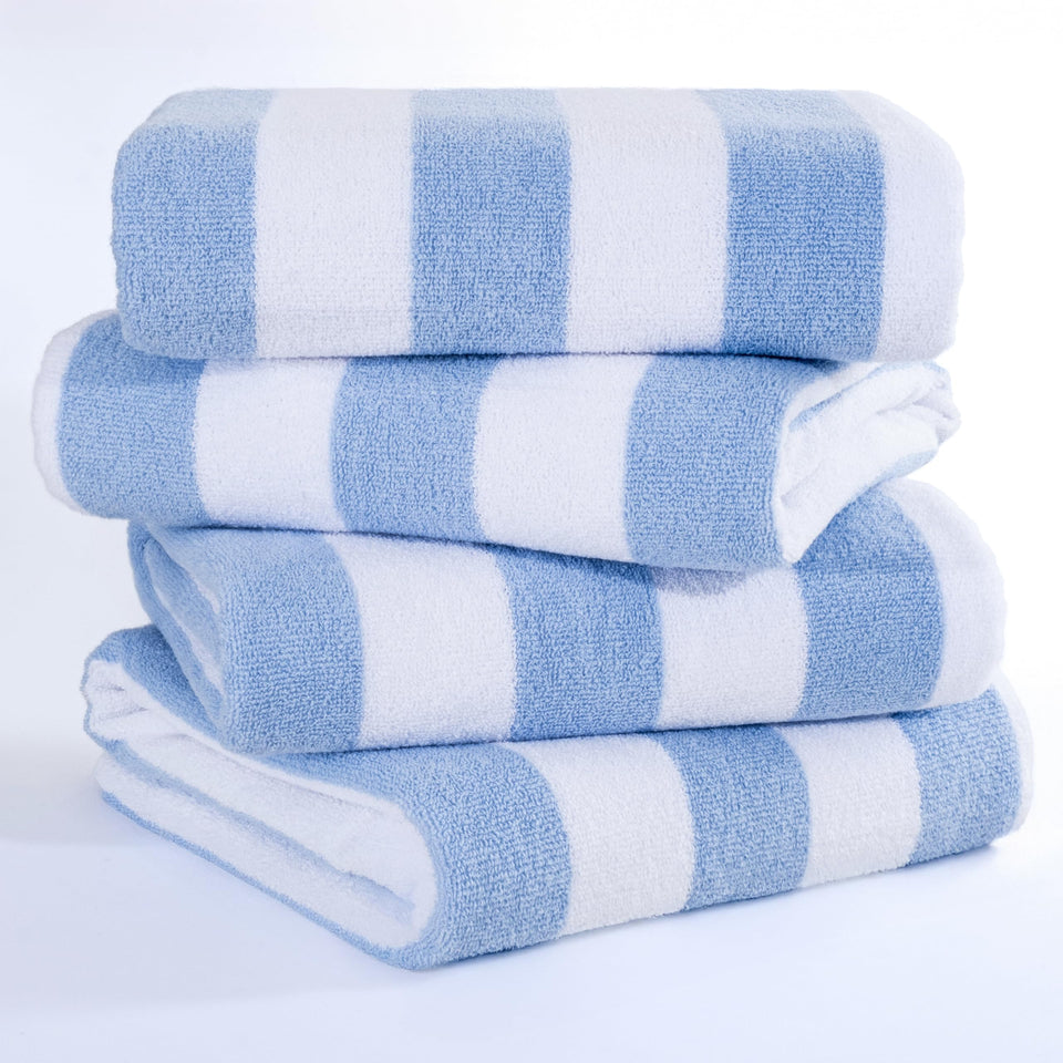 American Soft Linen Turkish Cabana striped towels, oversized 30x60, sky blue, 4-piece set for poolside lounging