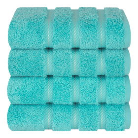 Turquoise towel draped in a bathroom for a luxurious look.