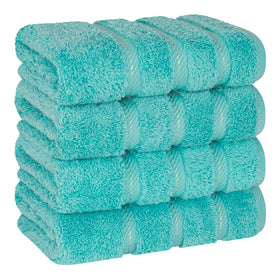 American Soft Linen turquoise hand towels, front view, plush daily comfort.