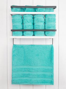 American Soft Linen turquoise towels, folded set, hotel-grade softness at home.