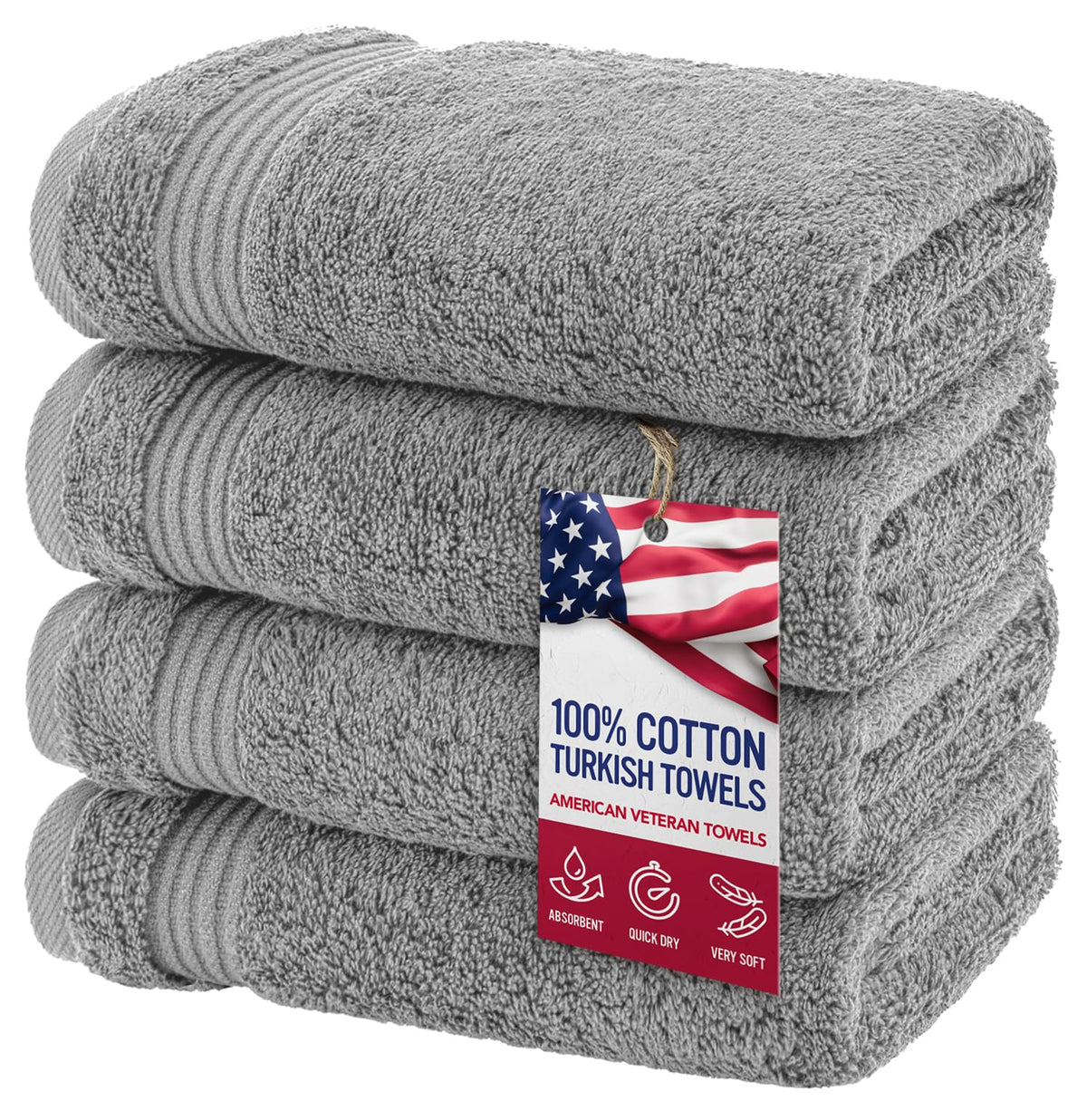 American Veteran Towel four-piece hand towel set in 16x28 inches for everyday bathroom use.