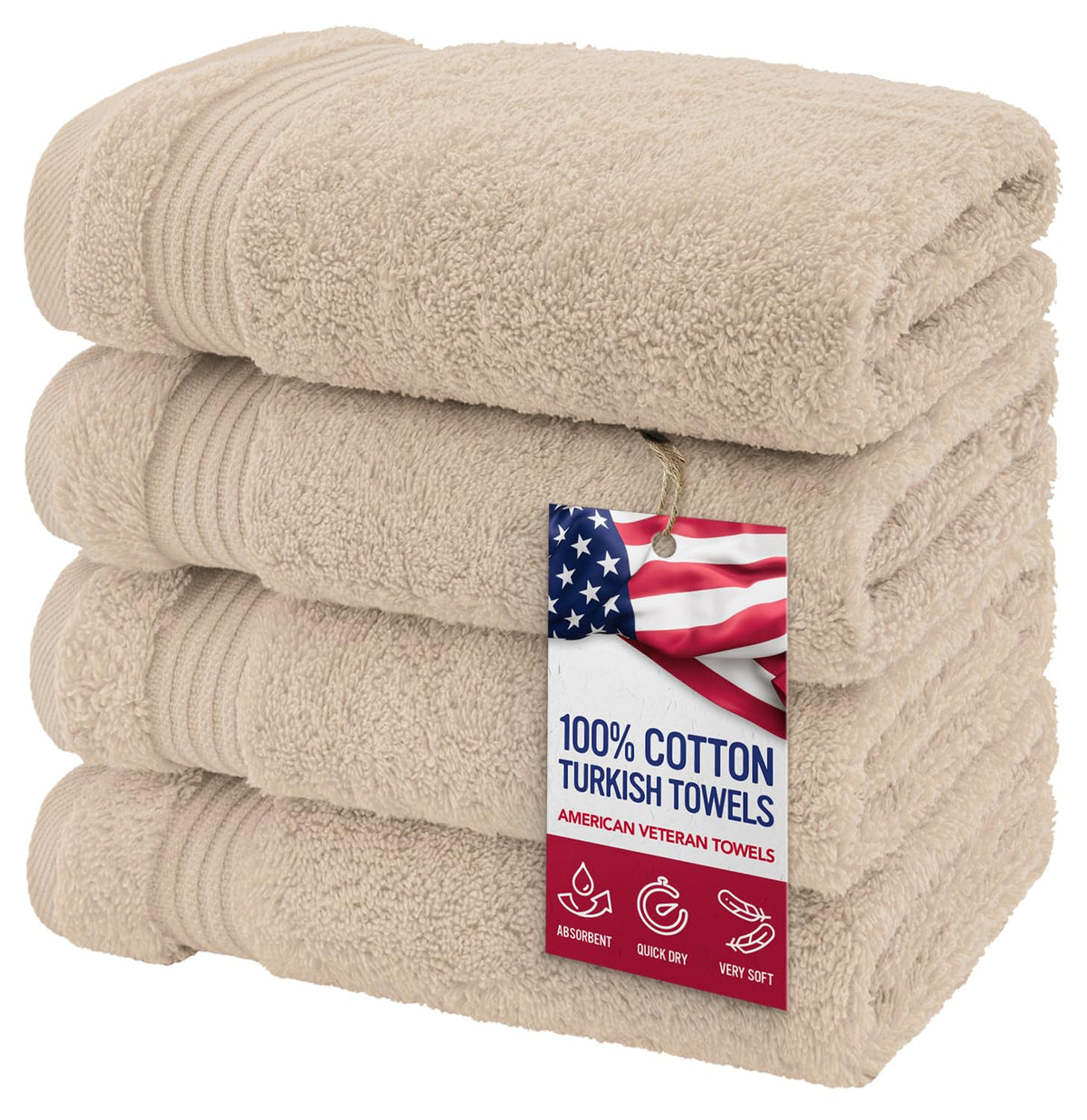 American Veteran Towel 4-piece beige hand towel set for daily bathroom use.