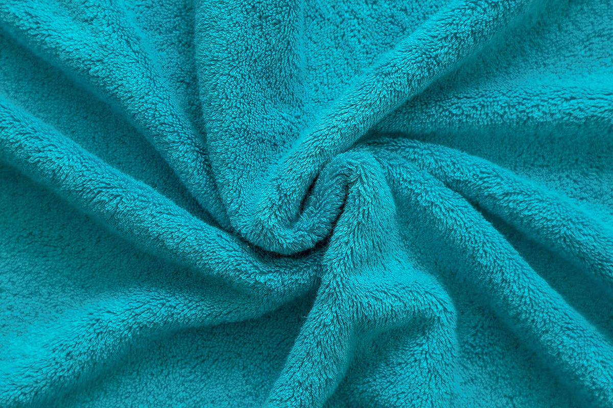 American Veteran Towel aqua blue color brightens bathrooms while absorbing moisture.