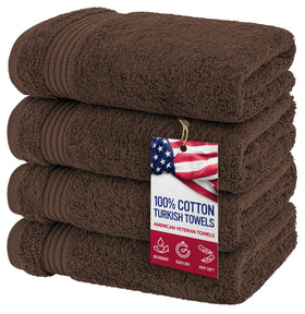 American Veteran Towel 4pc set in a flat-lay display highlights Turkish cotton and generous size.