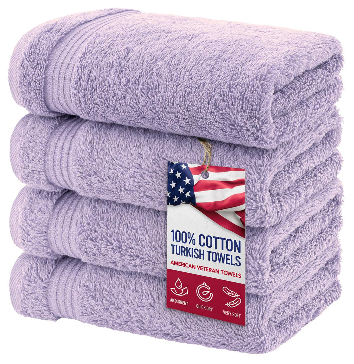 American Veteran Towel lilac hand towel front view reveals plush Turkish cotton texture