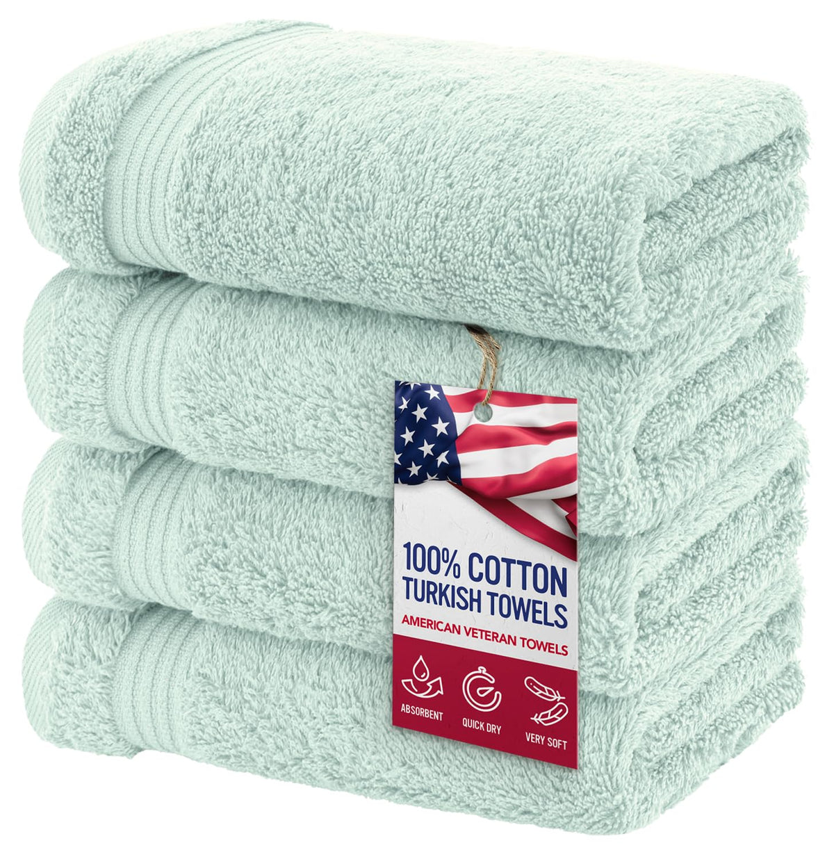 American Veteran Towel mint green hand towel close-up showing plush Turkish cotton softness