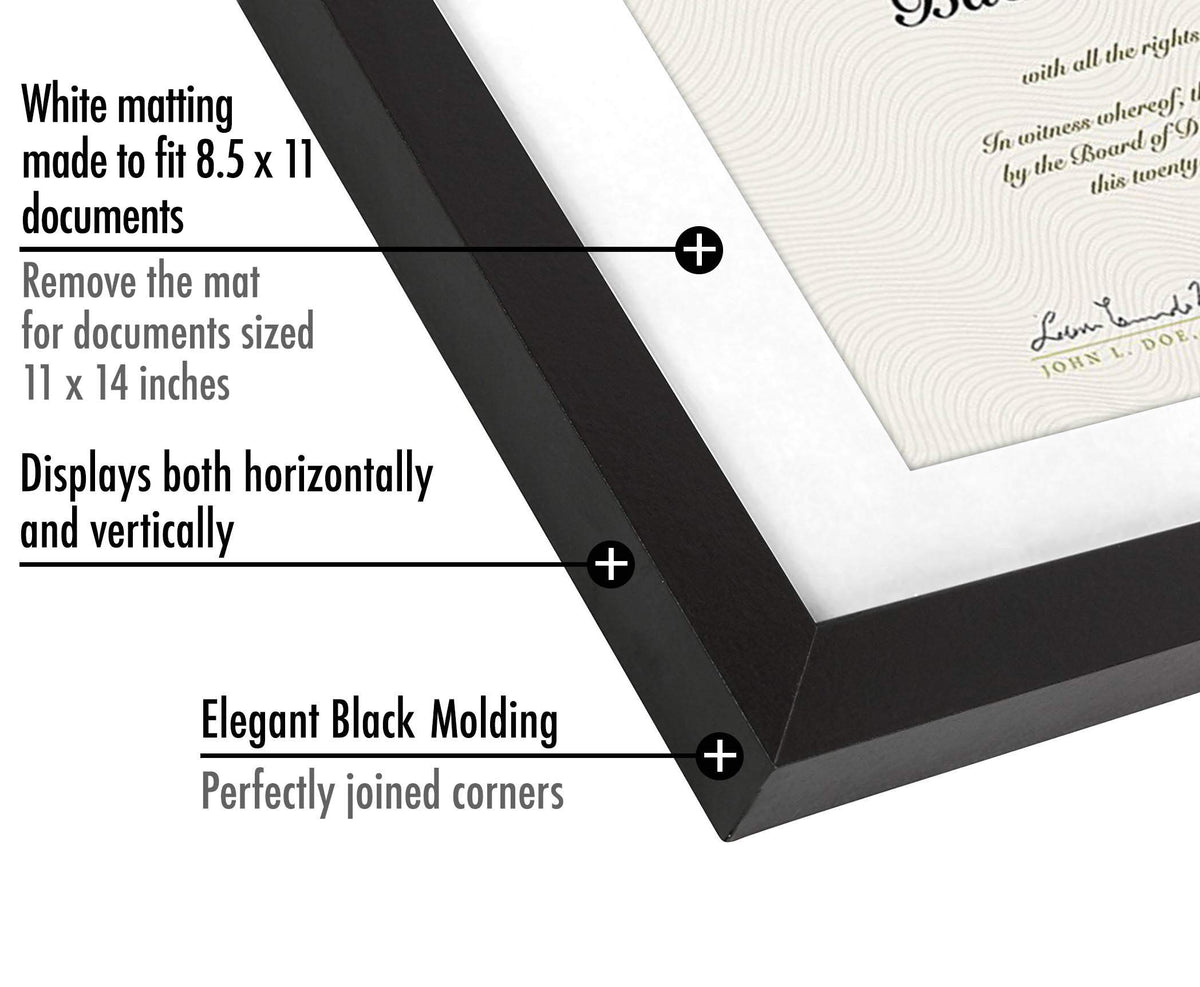 Americanflat 11x14 frame with mat displays documents neatly with an 8x10.5 opening.
