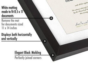 Americanflat 11x14 frame with mat displays documents neatly with an 8x10.5 opening.