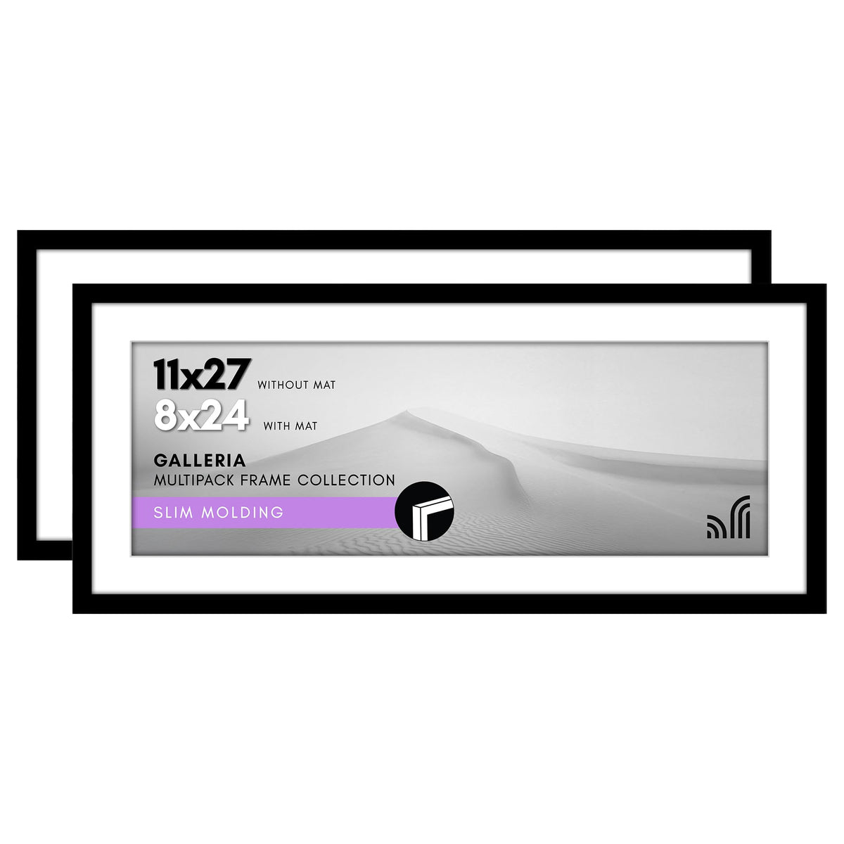 Americanflat 11x27 frame with polished plexiglass front for crystal-clear viewing