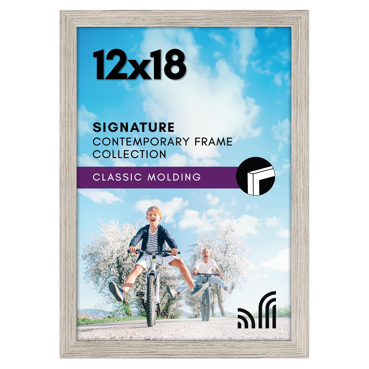 Americanflat 12x18 driftwood frame front with shatter-resistant glass for clear memories.