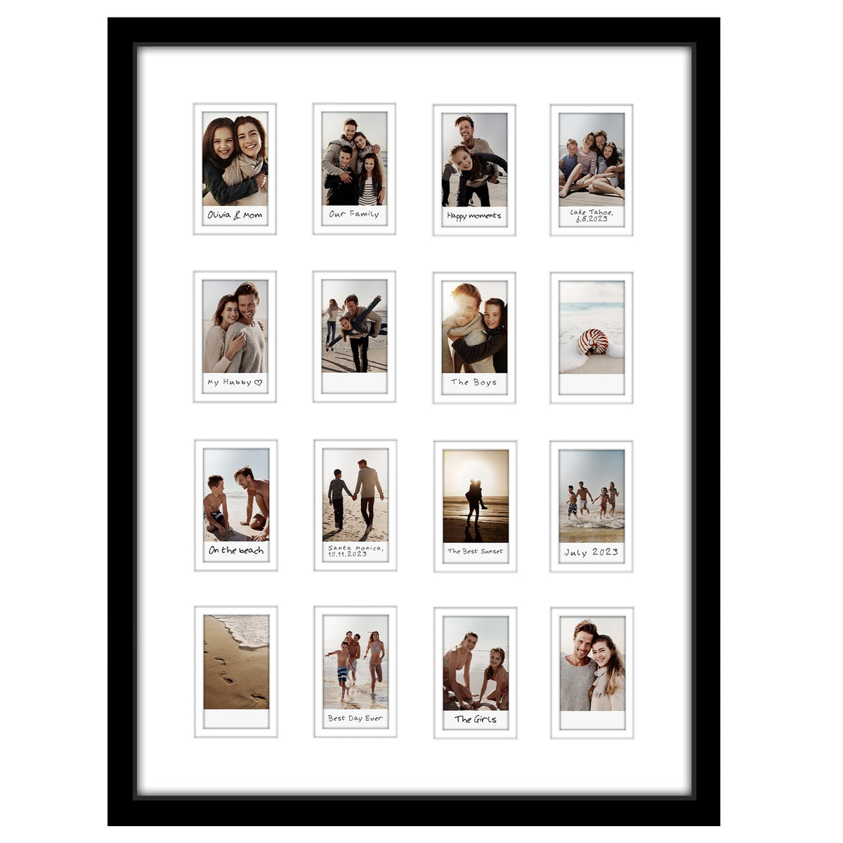 Americanflat 15x20 frame with 16 openings for Instax Mini photos, wall-ready display.