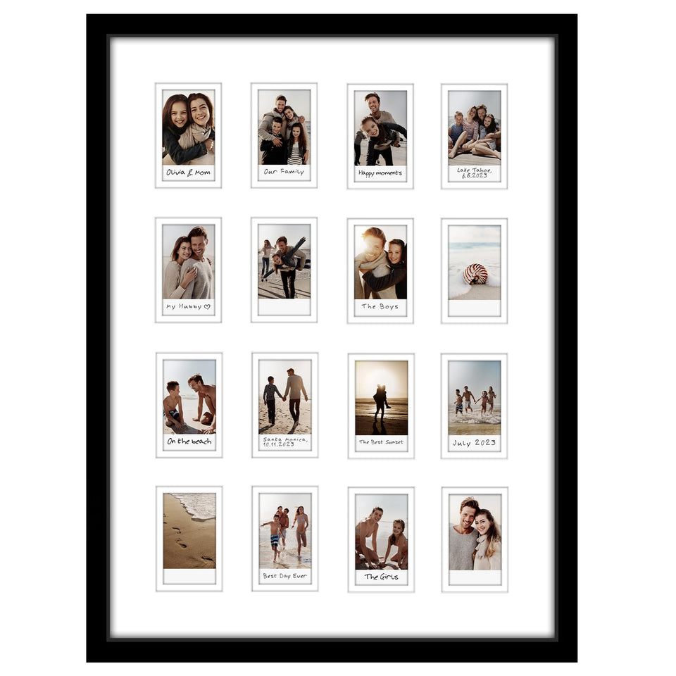 Americanflat 15x20 frame with 16 openings for Instax Mini photos, wall-ready display.
