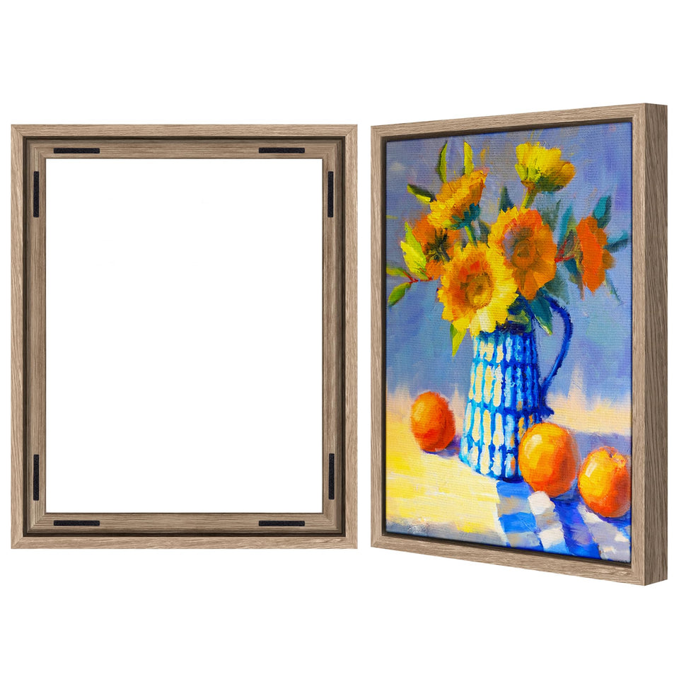 Americanflat 16x20 canvas floating frame with adhesive strips enhances wall display