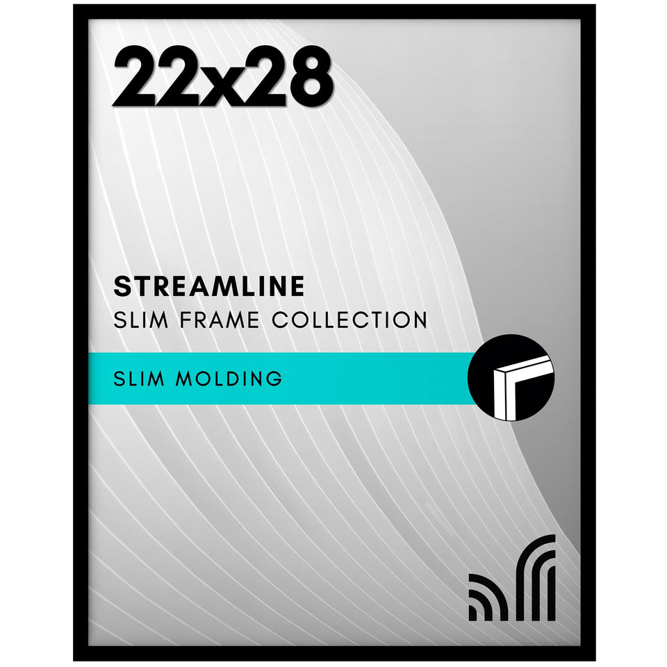 Americanflat 22x28 poster frame with polished plexiglass front for crystal-clear viewing.