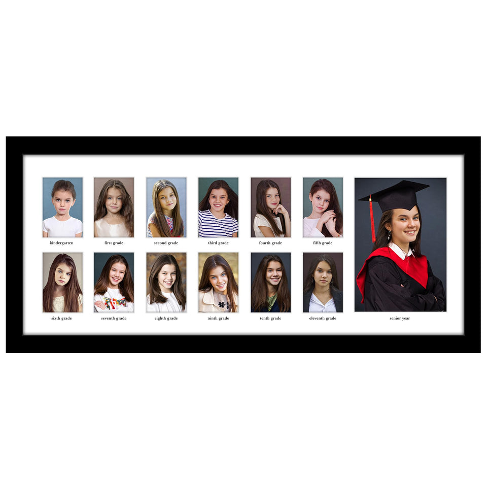 Americanflat 9x22 frame hanging on wall showcasing a 13-opening layout for school photos
