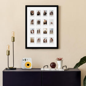 Americanflat backboard with turn points keeps 16 photos securely in place.