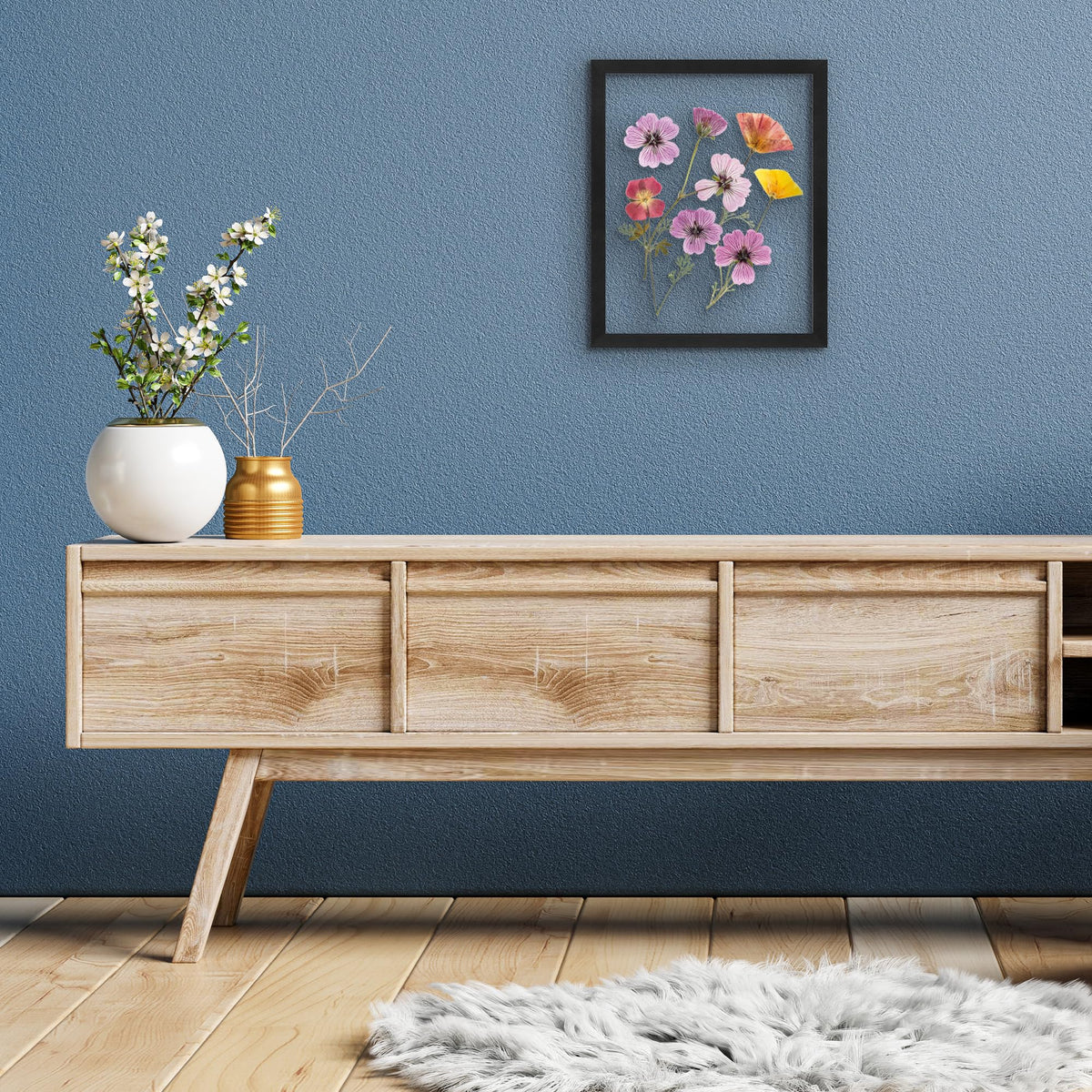 Americanflat black floating frame with wall-mount hardware for easy vertical or horizontal hanging.
