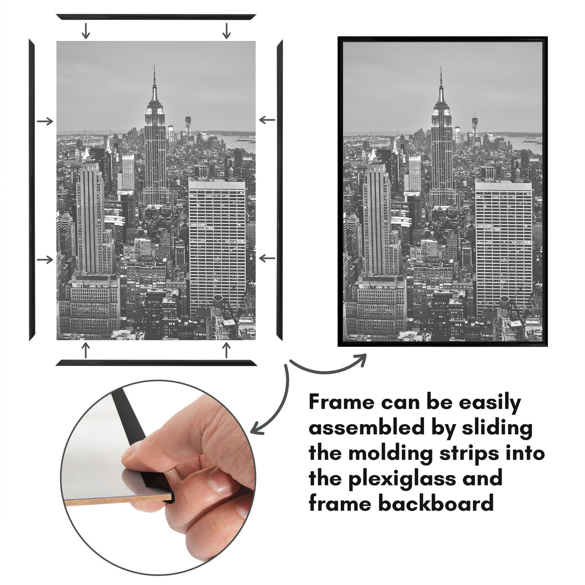 Americanflat black frame supports vertical and horizontal wall layouts.