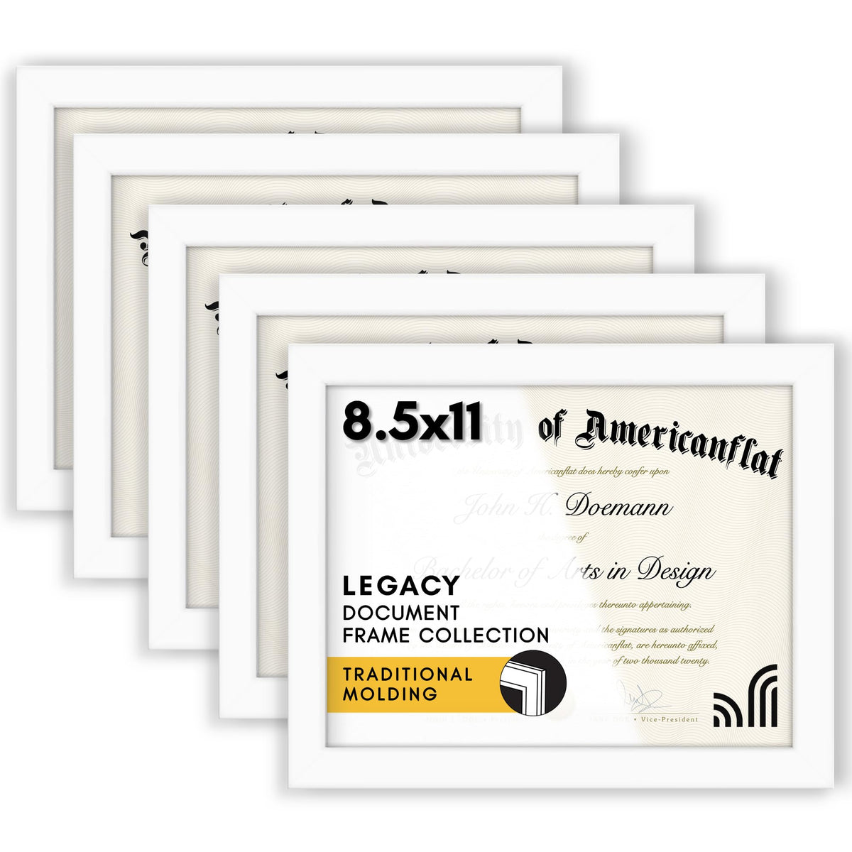 Americanflat diploma frame front view with polished plexiglass for clear display