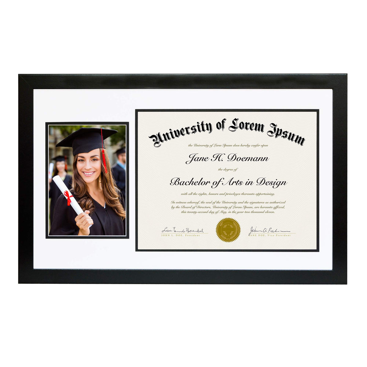 Americanflat diploma frame front view with 11x18 size and shatter-resistant glass protection