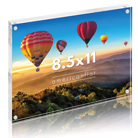 Americanflat double-sided acrylic frame with magnetic corners for quick, secure setup.