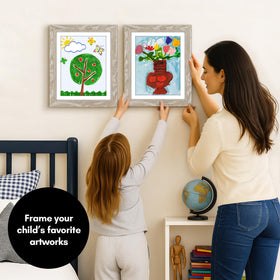 Americanflat driftwood frame storage holds 100 pieces for organized kid art.