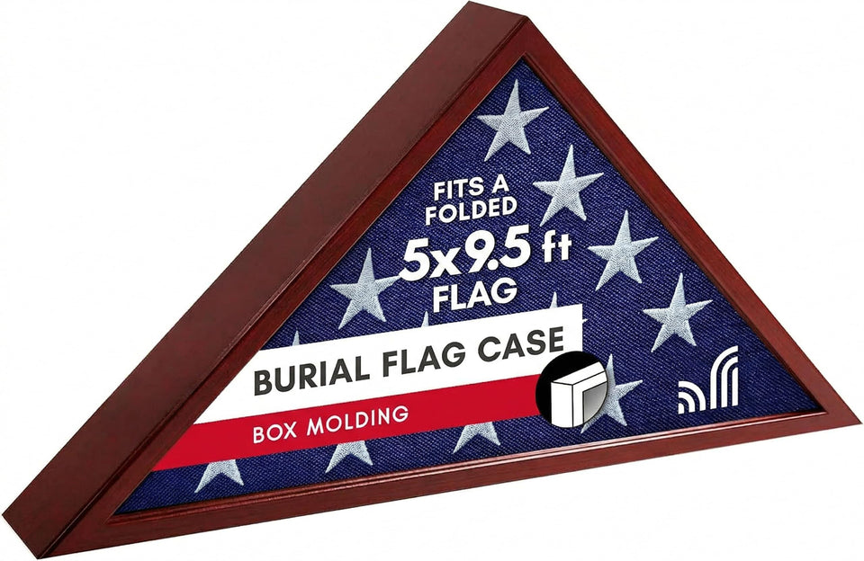 Americanflat flag display case with mahogany finish for wall or tabletop display.
