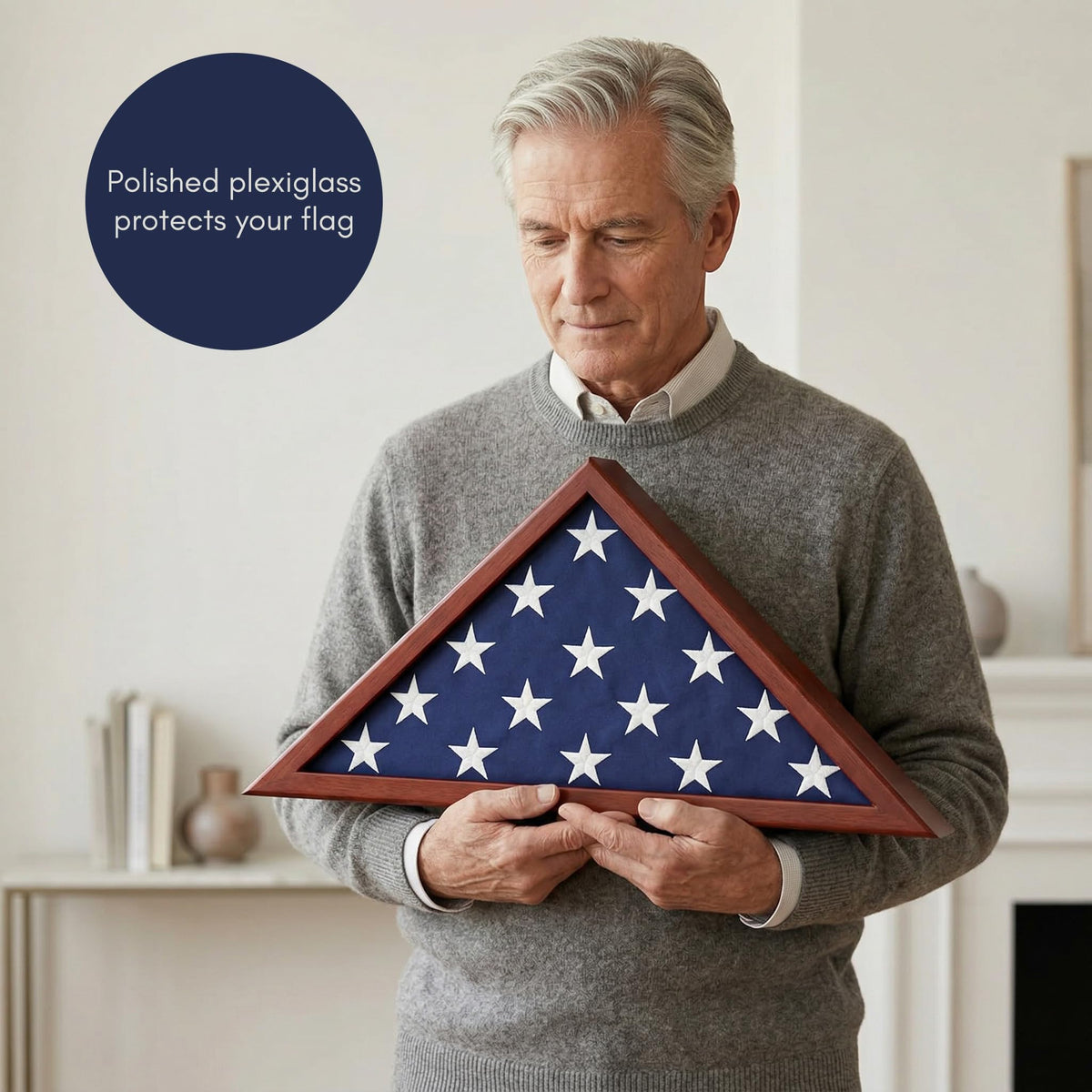Americanflat flag case suitable for tabletop, mantel, or wall installation with hardware.