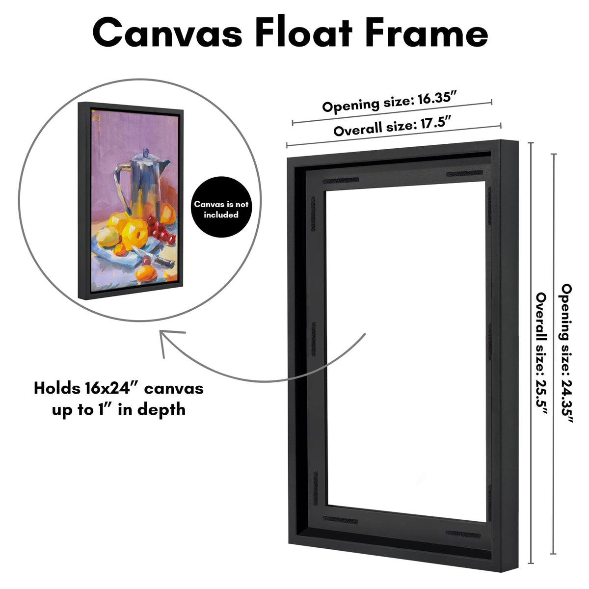 Americanflat black MDF floating frame close-up highlights sleek finish and durability.