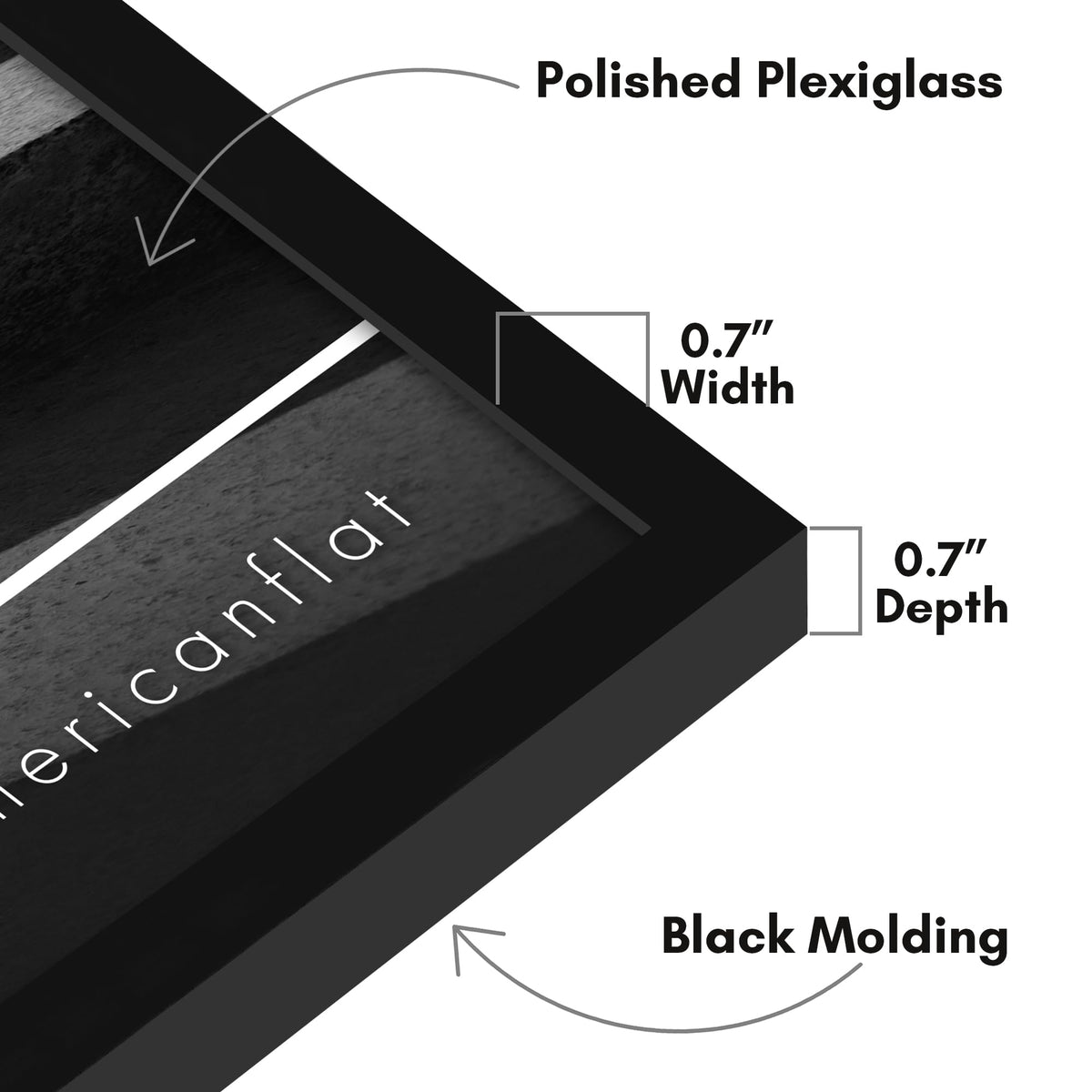 Americanflat frame with hanging hardware supports vertical or horizontal wall mounting.