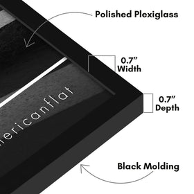 Americanflat frame with hanging hardware supports vertical or horizontal wall mounting.