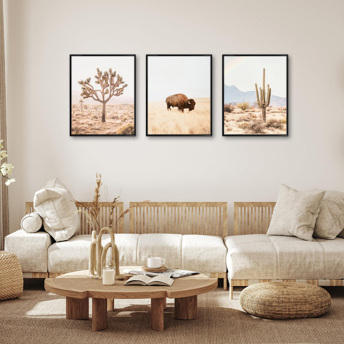Americanflat hanging hardware supports vertical and horizontal wall layouts.