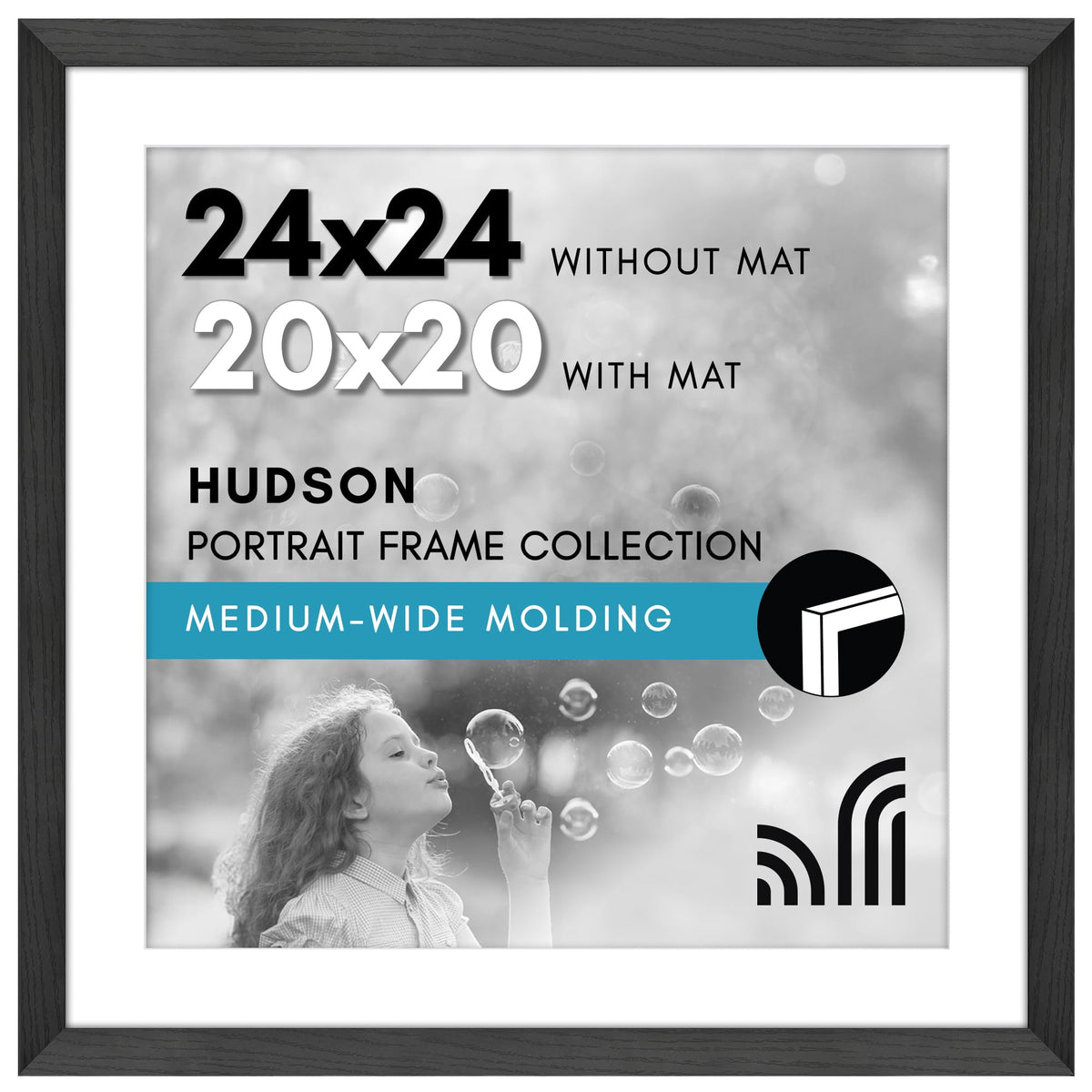 Americanflat Hudson Collection 24x24 frame with polished plexiglass for crystal-clear wall display.