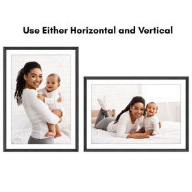 Included hanging hardware supports vertical or horizontal wall installation