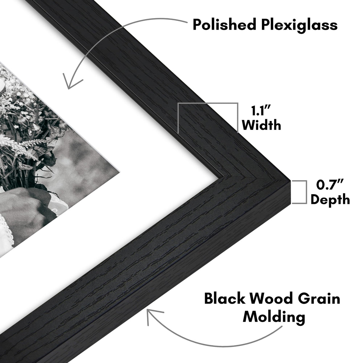 Americanflat Hudson frame close-up highlights polished plexiglass for crystal-clear viewing.