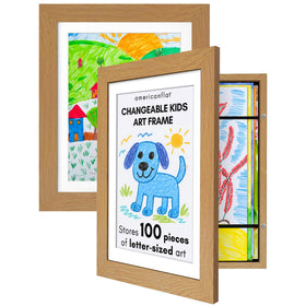 Americanflat Kids Artwork Frame with magnetic door, front view ready for quick swaps.