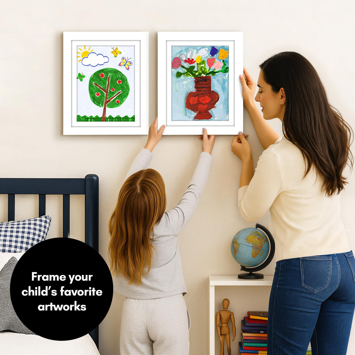Americanflat kids art frame with storage compartment keeps masterpieces organized.