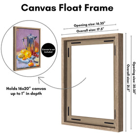 Americanflat oak finish floating frame complements artwork with natural woodgrain