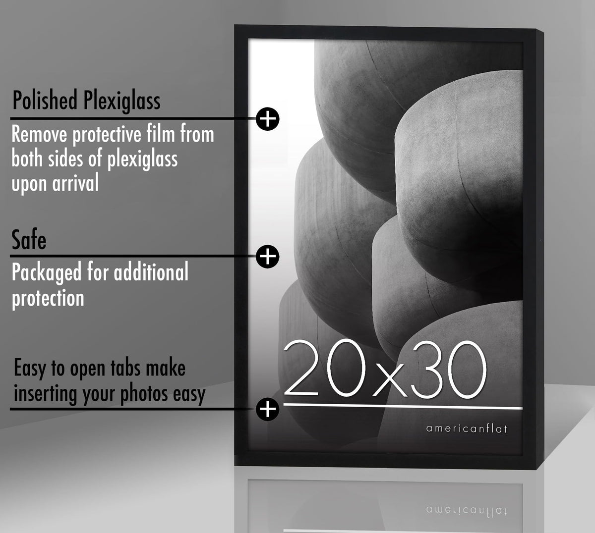 Americanflat polished plexiglass front provides clarity while protecting posters.